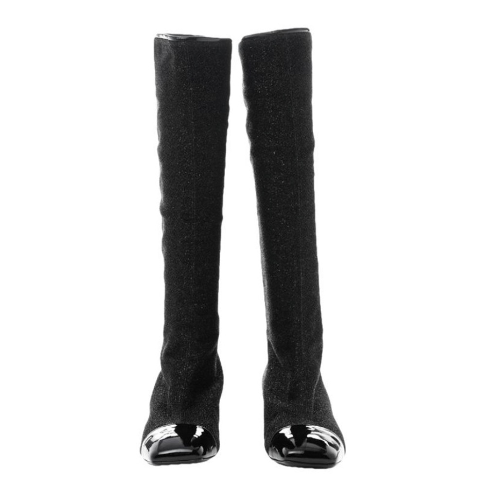 Chanel glitter-covered leather cap toe boots Size 37